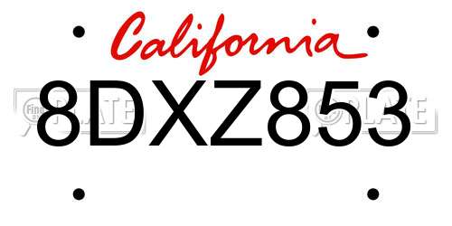 8DXZ853 California License Plate