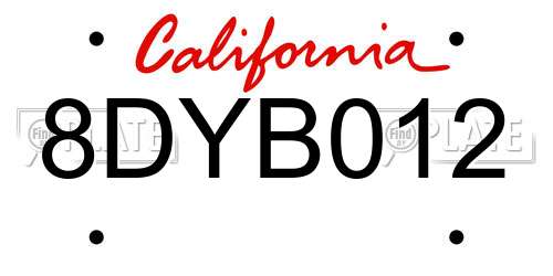 8DYB012 California License Plate