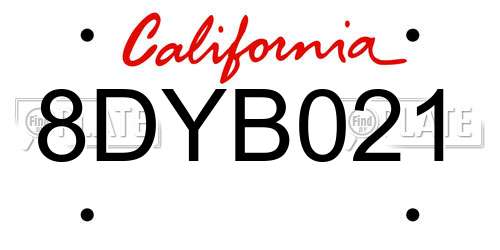 8DYB021 California License Plate