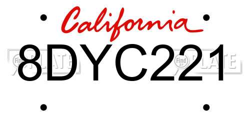 8DYC221 California License Plate