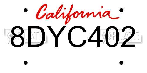8DYC402 California License Plate
