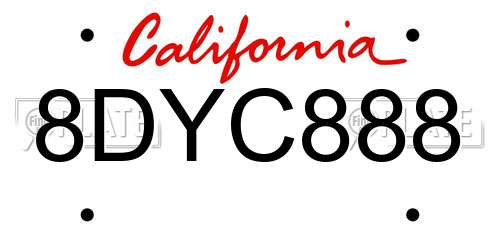 8DYC888 California License Plate