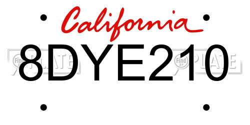 8DYE210 California License Plate