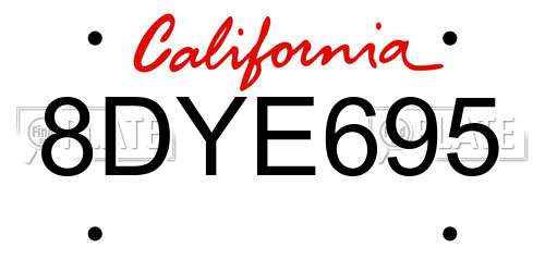 8DYE695 California License Plate