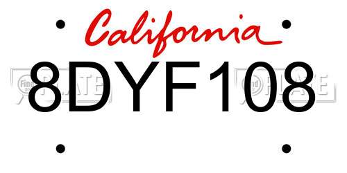 8DYF108 California License Plate