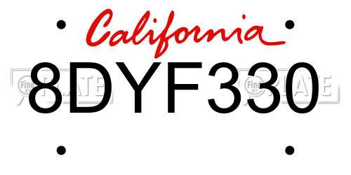 8DYF330 California License Plate
