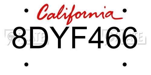 8DYF466 California License Plate
