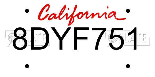 8DYF751 California License Plate