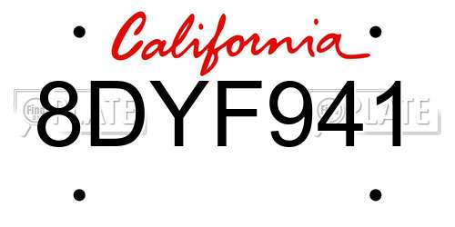 8DYF941 California License Plate