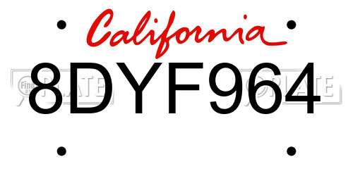 8DYF964 California License Plate