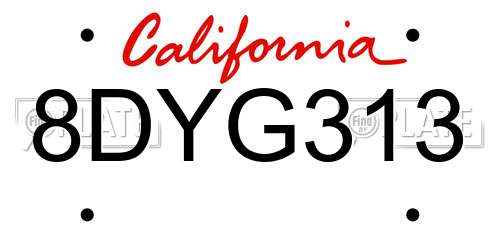 8DYG313 California License Plate