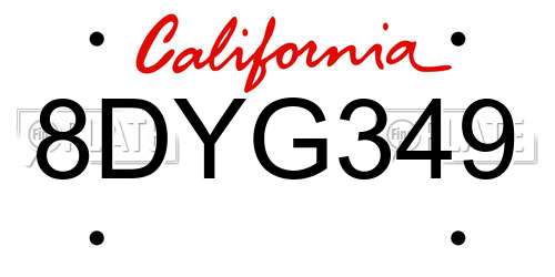 8DYG349 California License Plate