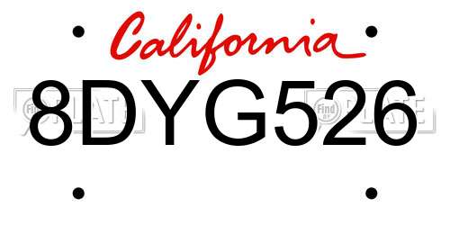 8DYG526 California License Plate