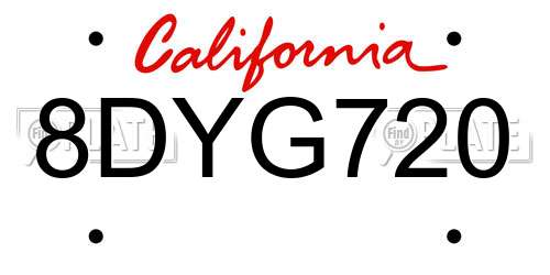 8DYG720 California License Plate