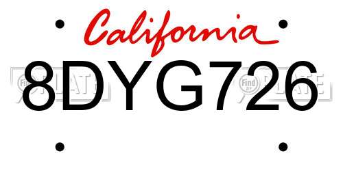 8DYG726 California License Plate