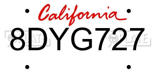 8DYG727 California License Plate