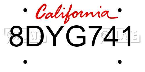 8DYG741 California License Plate