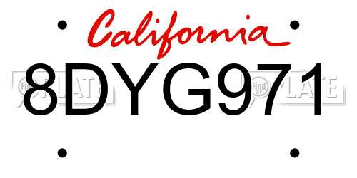8DYG971 California License Plate