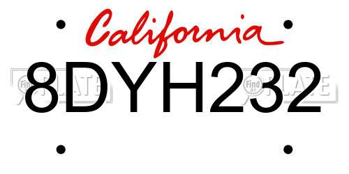 8DYH232 California License Plate