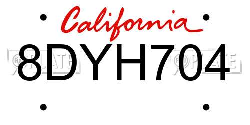 8DYH704 California License Plate