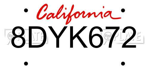 8DYK672 California License Plate