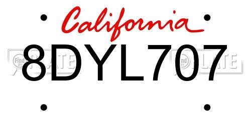 8DYL707 California License Plate
