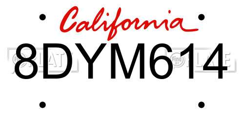 8DYM614 California License Plate