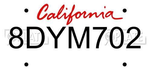 8DYM702 California License Plate