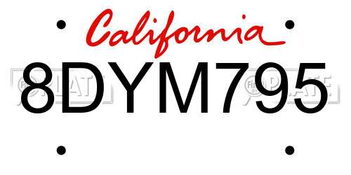 8DYM795 California License Plate