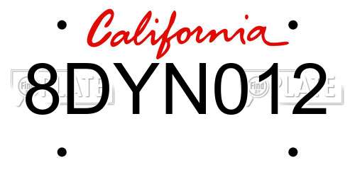 8DYN012 California License Plate