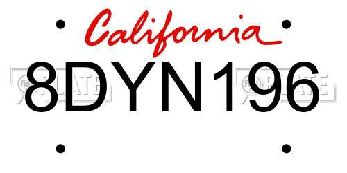 8DYN196 California License Plate