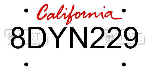 8DYN229 California License Plate