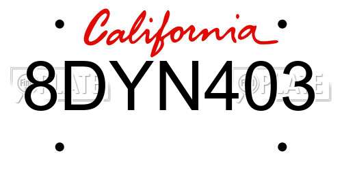 8DYN403 California License Plate