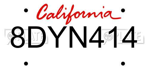 8DYN414 California License Plate