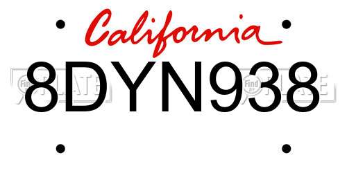 8DYN938 California License Plate