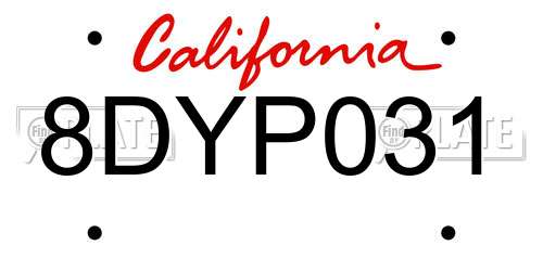 8DYP031 California License Plate