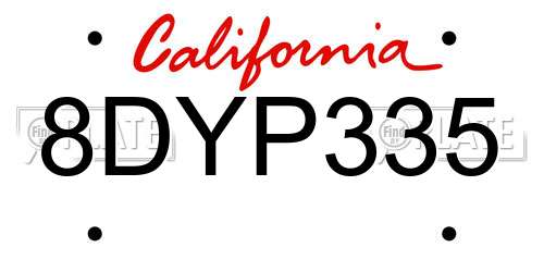 8DYP335 California License Plate