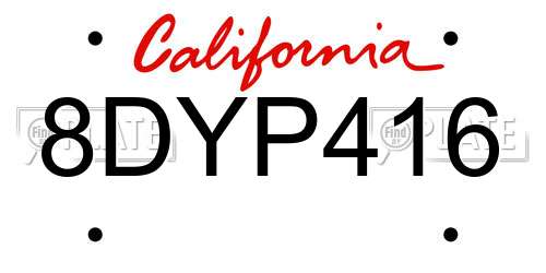 8DYP416 California License Plate