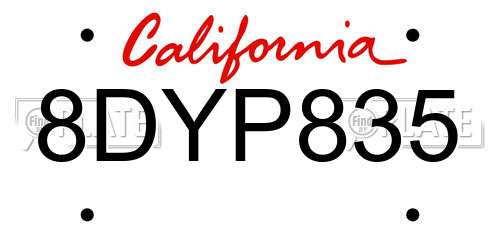 8DYP835 California License Plate