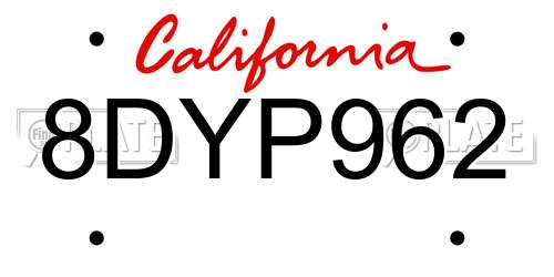 8DYP962 California License Plate