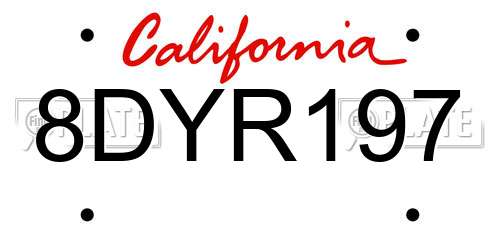 8DYR197 California License Plate