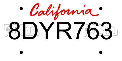 8DYR763 California License Plate