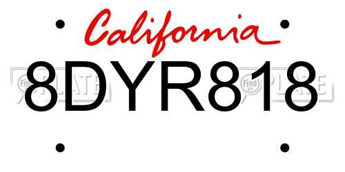 8DYR818 California License Plate