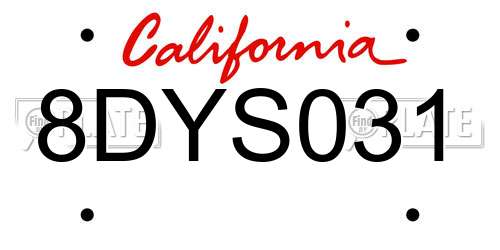 8DYS031 California License Plate