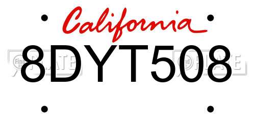 8DYT508 California License Plate