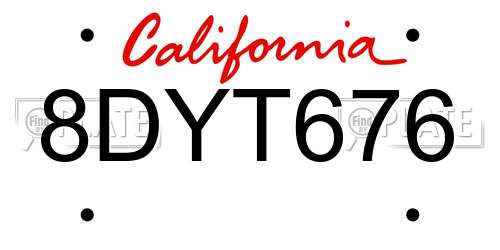 8DYT676 California License Plate