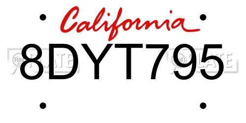 8DYT795 California License Plate