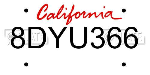 8DYU366 California License Plate