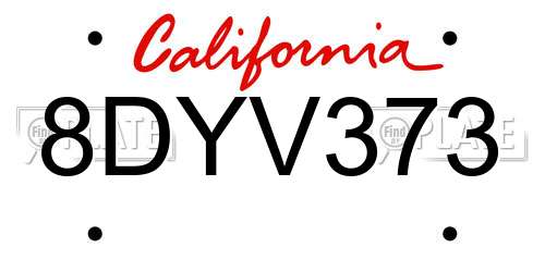 8DYV373 California License Plate