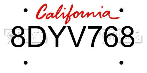 8DYV768 California License Plate